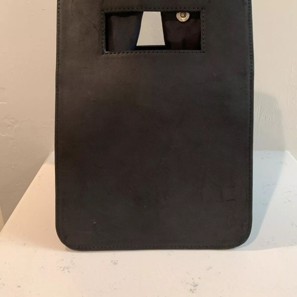 Genuine Leather Structured Work Lunch Tote Handbag Lunchbag Black - Picture 4 of 8